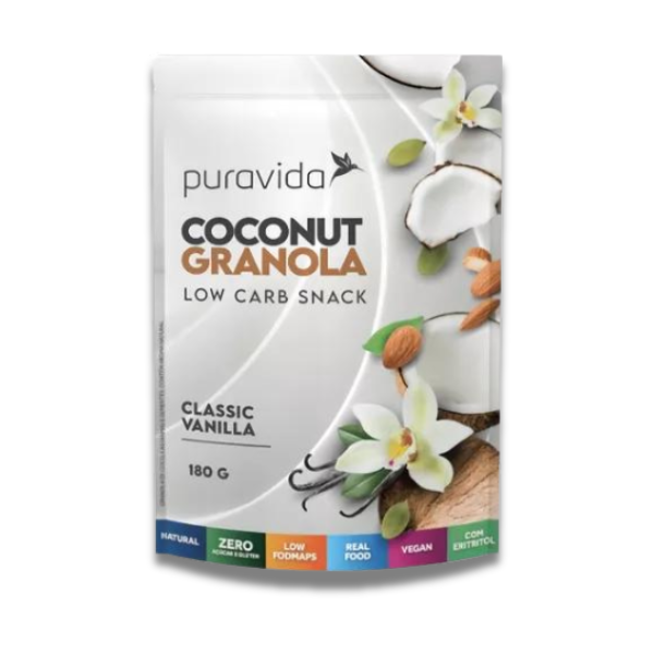 Pura Vida Premium Low Carb Granola Coconut Sabor Classic Vanilla 180g