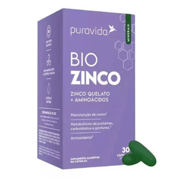 Bio Zinco Pura Vida - Zinco Quelado + Aminoácidos - 30 Caps Sabor Sem Sabor