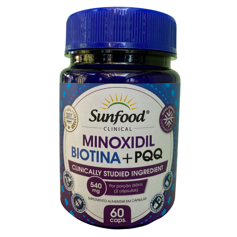 Minoxidil + Biotina + PQQ Sunfood 540mg 60 Cápsulas