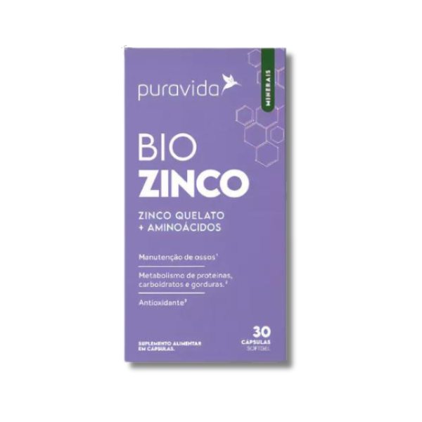 Bio Zinco Pura Vida - Zinco Quelado + Aminoácidos - 30 Caps Sabor Sem Sabor