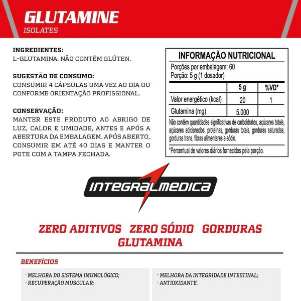 Integralmédica - Glutamine Glutamina Natural - 300g