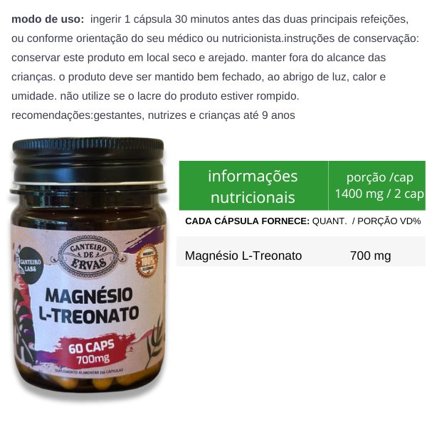 Magnésio L-Treonato 1400 mg 60 cáps