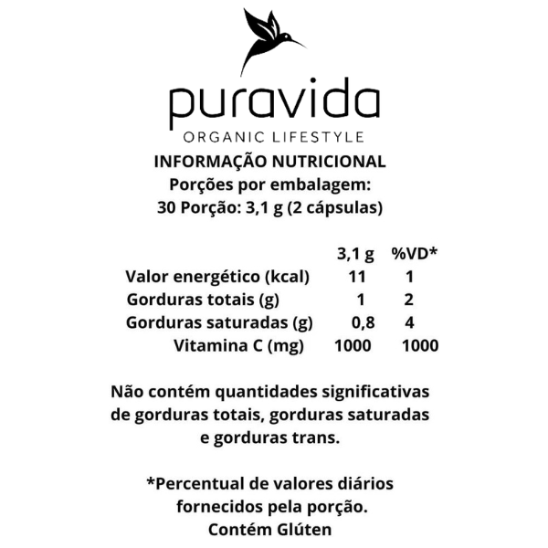 Vitamina C Lipossomal 1100mg, 60caps Puravida, Pura Vida