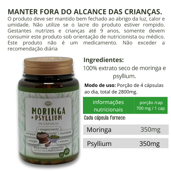 Moringa + psyllium Cápsulas - 120 Cápsulas