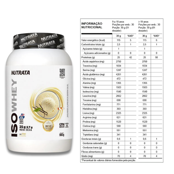 ISO WHEY PURE CREME DE BAUNILHA 900GR - NUTRATA